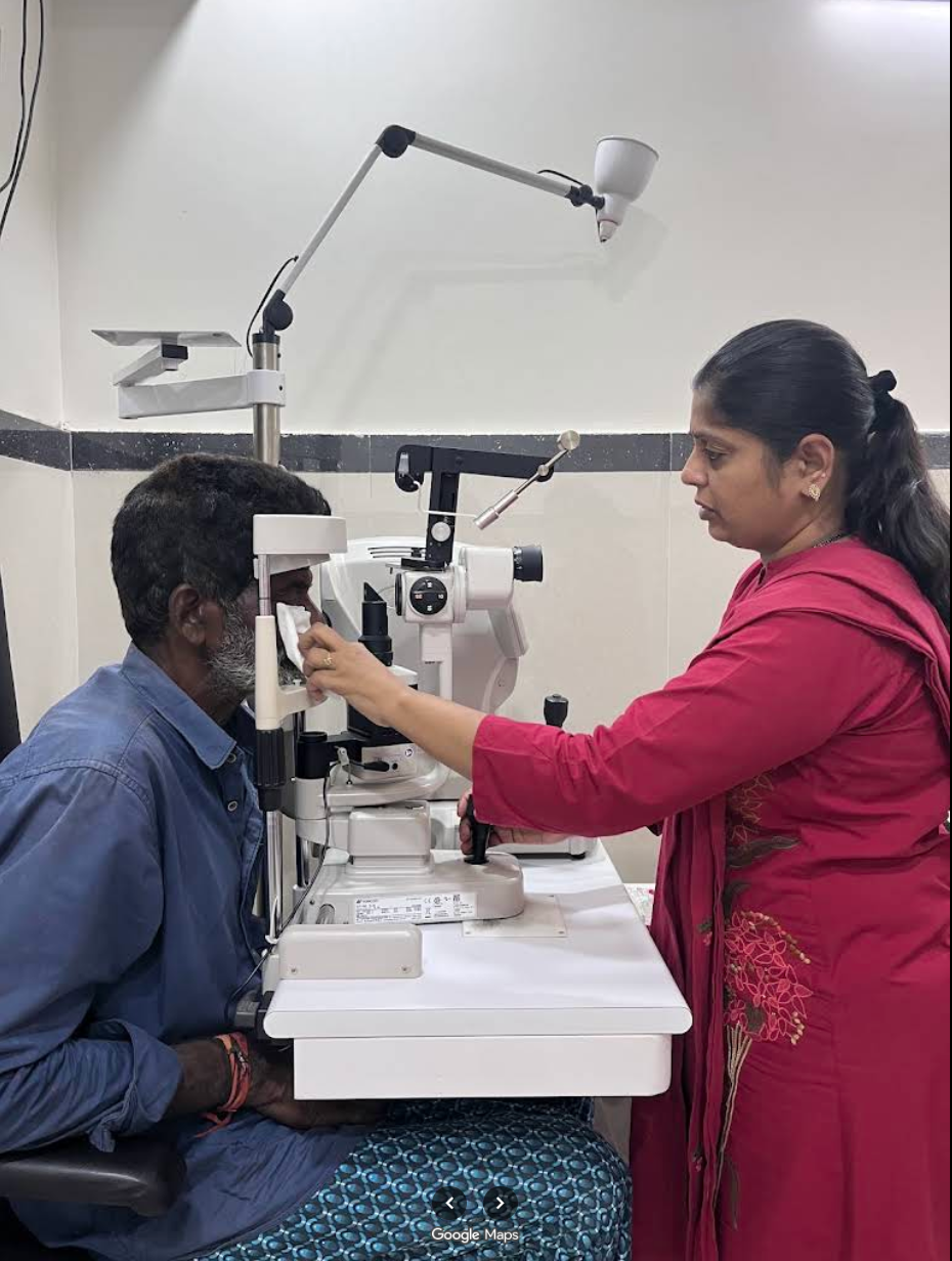 Doctor performing a slit-lamp eye examination